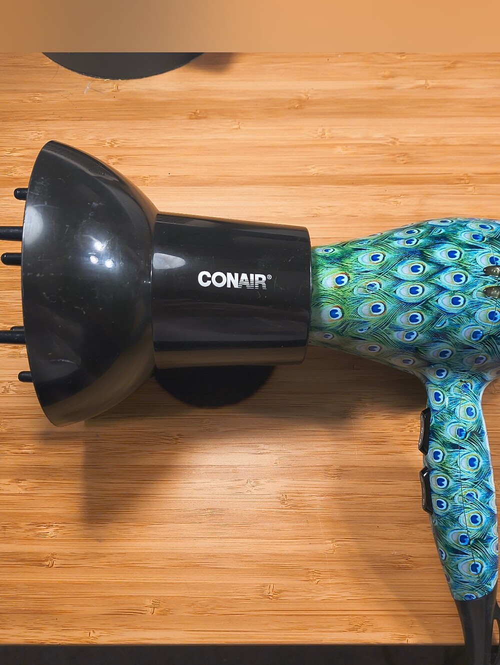 Peacock Print Hair Dryer & Conair Volumizing Diffuser Attachment Bundle